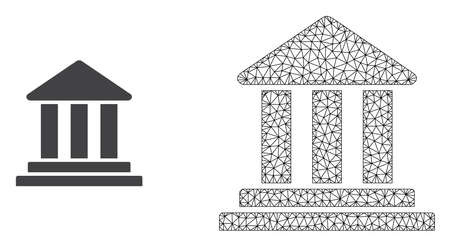 Polygonal mesh bank building and flat icon are isolated on a white background. Abstract black mesh lines, triangles and dots forms bank building icon.のイラスト素材