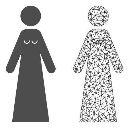 Polygonal mesh bride and flat icon are isolated on a white background. Abstract black mesh lines, triangles and nodes forms bride icon.のイラスト素材