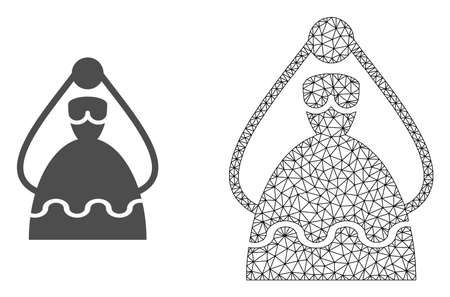 Polygonal mesh bride and flat icon are isolated on a white background. Abstract black mesh lines, triangles and nodes forms bride icon.のイラスト素材