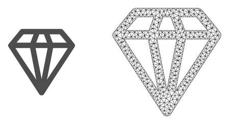 Polygonal mesh diamond and flat icon are isolated on a white background. Abstract black mesh lines, triangles and nodes forms diamond icon.のイラスト素材