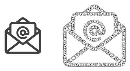 Polygonal mesh open email and flat icon are isolated on a white background. Abstract black mesh lines, triangles and dots forms open email icon.のイラスト素材