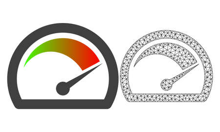 Polygonal mesh speed gauge and flat icon are isolated on a white background. Abstract black mesh lines, triangles and dots forms speed gauge icon.のイラスト素材