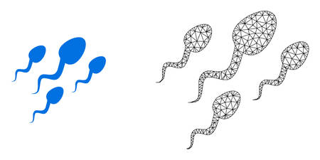 Polygonal mesh sperm cells and flat icon are isolated on a white background. Abstract black mesh lines, triangles and nodes forms sperm cells icon.のイラスト素材