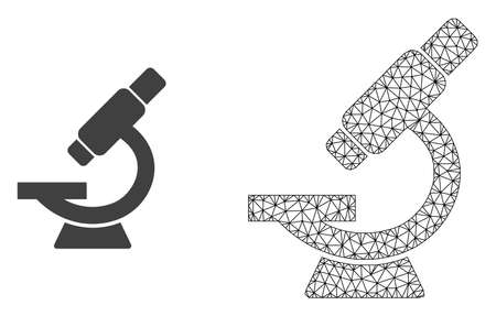 Polygonal mesh microscope and flat icon are isolated on a white background. Abstract black mesh lines, triangles and nodes forms microscope icon.のイラスト素材