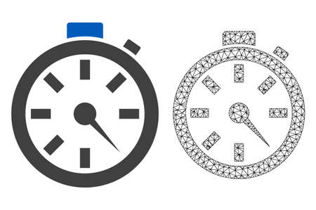 Polygonal mesh timer and flat icon are isolated on a white background. Abstract black mesh lines, triangles and nodes forms timer icon.のイラスト素材