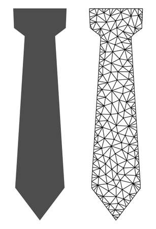 Polygonal mesh tie and flat icon are isolated on a white background. Abstract black mesh lines, triangles and nodes forms tie icon.のイラスト素材