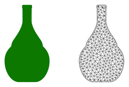 Polygonal mesh wine jug and flat icon are isolated on a white background. Abstract black mesh lines, triangles and nodes forms wine jug icon.のイラスト素材