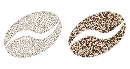 Mesh vector cacao bean with flat mosaic icon isolated on a white background. Abstract lines,...