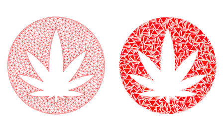 Mesh vector medical cannabis with flat mosaic icon isolated on a white background. Abstract lines, triangles, and points forms medical cannabis icons.のイラスト素材