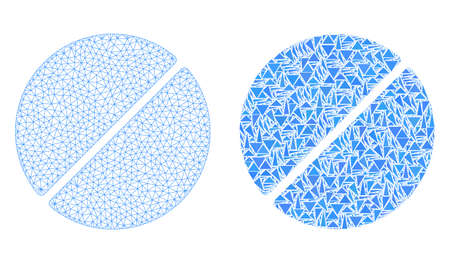 Mesh vector medication tablet with flat mosaic icon isolated on a white background. Abstract lines, triangles, and points forms medication tablet icons.のイラスト素材