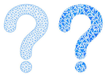 Mesh vector question mark with flat mosaic icon isolated on a white background. Abstract lines, triangles, and points forms question mark icons.のイラスト素材