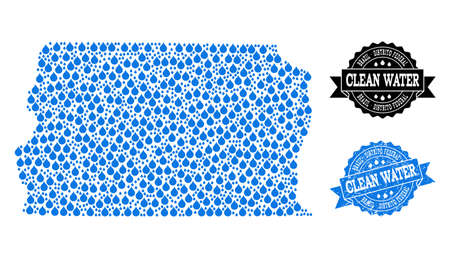 Map of Brazil - Distrito Federal vector mosaic and clean water grunge stamp. Map of Brazil - Distrito Federal composed with blue water tears.のイラスト素材