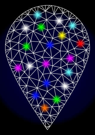 Mesh vector local place with glare effect on a dark background. Abstract lines, triangles, light colorful spots and points forms local place.のイラスト素材
