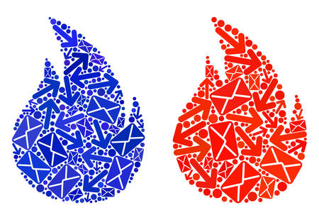 Mail fire icon mosaic of envelopes and arrows with blue color. Abstract vector fire illustration is  with mail movement symbols. Flat design for messages delivery illustrations.のイラスト素材