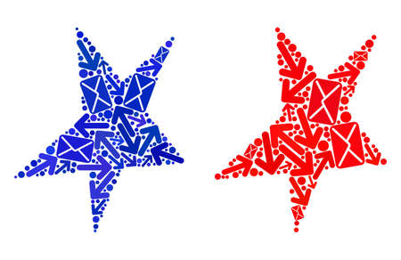 Mail asymmetrical star icon collage of envelopes and arrows with blue color. Abstract vector asymmetrical star illustration is constructed with mail routes symbols.のイラスト素材