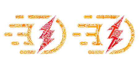 Service electrical charge icon mosaic of service tools. Abstract vector electrical charge symbol is composed of cogwheels, hands, hammers and wrenches. Concept of maintenance company.のイラスト素材