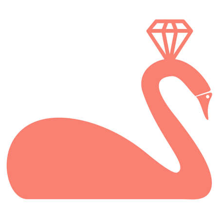 Crowned Swan vector icon symbol. Flat pictogram designed with salmon and isolated on a white background.のイラスト素材