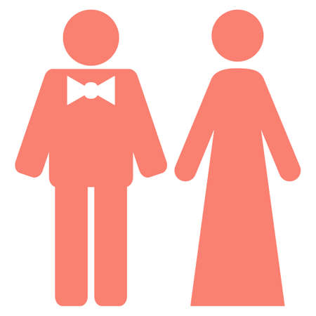 Just Married Persons vector icon symbol. Flat pictogram designed with salmon and isolated on a white background.のイラスト素材