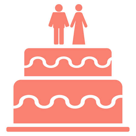 Marriage Cake vector icon symbol. Flat pictogram designed with salmon and isolated on a white background.のイラスト素材