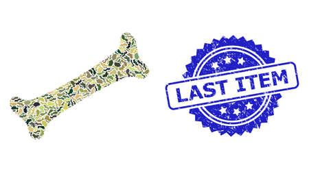 Military camouflage combination of bone, and Last Item grunge rosette seal imitation. Blue stamp...