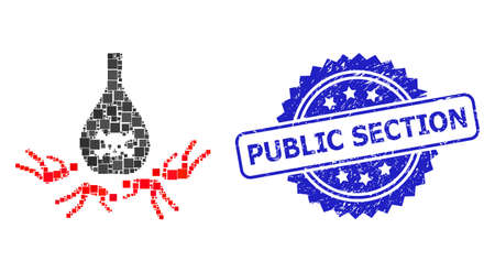 Vector mosaic dead poisoned people, and Public Section textured rosette stamp seal. Blue seal contains Public Section caption inside rosette.のイラスト素材