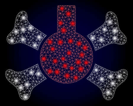 Glowing mesh polygonal poison flask with glowing spots. Illuminated vector constellation created from poison flask icon. Dark blue gradient background. Sparkle frame mesh polygonal poison flask.のイラスト素材