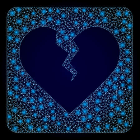 Glowing mesh polygonal divorce heart with lightspots. Illuminated vector model created from divorce heart icon. Dark blue gradient background. Sparkle carcass mesh polygonal divorce heart.のイラスト素材