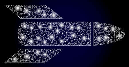 Glowing mesh network rocket with glowing spots. Illuminated vector constellation created from rocket...