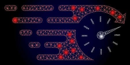 Bright mesh polygonal time with light spots. Illuminated vector model created from time icon. Dark...