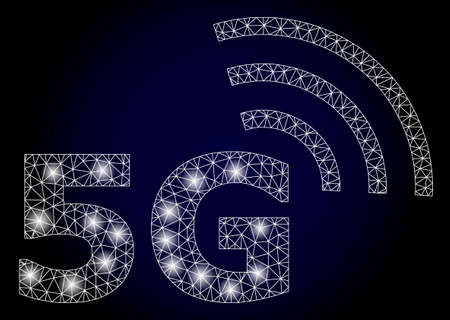 Shiny mesh web 5G symbol with light spots. Illuminated vector constellation created from 5G symbol...