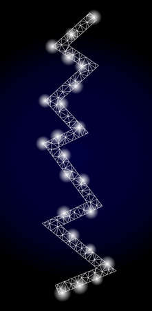 Glowing mesh web zigzag line with lightspots. Illuminated vector constellation created from zigzag...