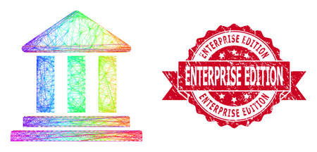 Bright colored network bank building, and Enterprise Edition textured ribbon stamp seal. Red stamp seal includes Enterprise Edition caption inside ribbon.のイラスト素材
