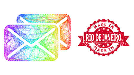 Rainbow colored network letters, and Made In Rio De Janeiro corroded ribbon stamp. Red stamp seal has Made in Rio De Janeiro tag inside ribbon.のイラスト素材