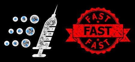 Glowing mesh polygonal fast vaccine with glowing spots, and Fast unclean ribbon watermark. Red seal includes Fast caption inside ribbon.のイラスト素材