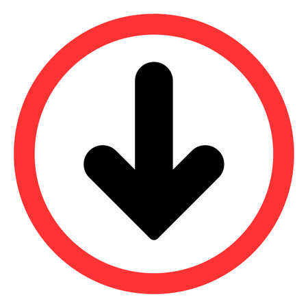 Down pointer icon on a white background. Isolated down pointer symbol with flat style.の写真素材