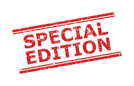 Red SPECIAL EDITION watermark on a white background. Flat vector scratched watermark with SPECIAL EDITION phrase between double parallel lines. Watermark with scratched texture.のイラスト素材