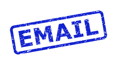 Blue EMAIL stamp seal on a white background. Flat vector distress seal stamp with EMAIL title is placed inside rounded rectangular frame. Watermark with grunge style.のイラスト素材