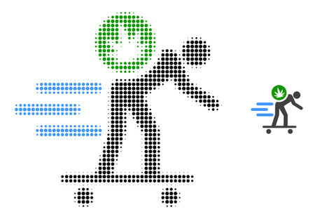 Express cannabis courier halftone dotted icon illustration. Halftone array contains circle pixels. Vector illustration of express cannabis courier icon on a white background.のイラスト素材