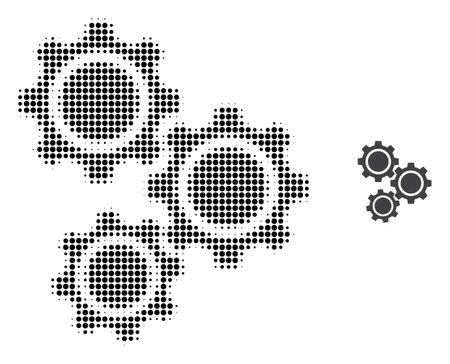 Gears halftone dot icon illustration. Halftone array contains circle dots. Vector illustration of gears icon on a white background. Flat abstraction for gears pictogram.のイラスト素材
