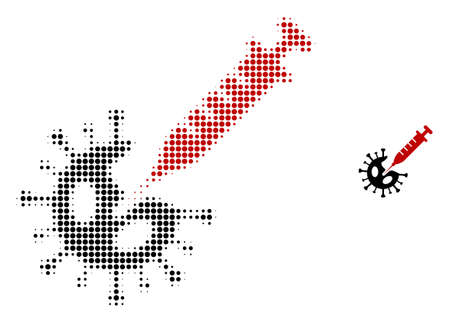 Virus vaccination halftone dotted icon illustration. Halftone array contains circle dots. Vector illustration of virus vaccination icon on a white background.のイラスト素材