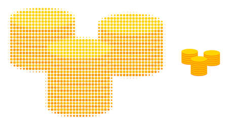Gold coins halftone dotted icon illustration. Halftone pattern contains round pixels. Vector illustration of gold coins icon on a white background. Flat abstraction for gold coins object.のイラスト素材