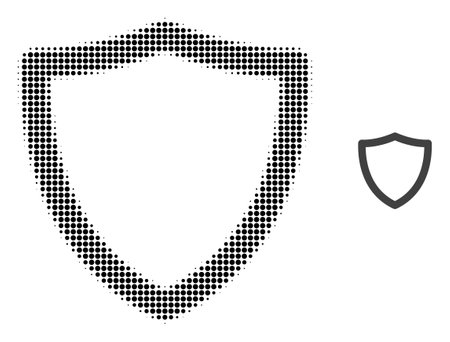 Shiled halftone dot icon illustration. Halftone array contains circle elements. Vector illustration of shiled icon on a white background. Flat abstraction for shiled pictogram.のイラスト素材