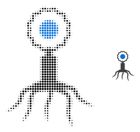 Virus cell halftone dotted icon illustration. Halftone array contains round elements. Vector illustration of virus cell icon on a white background. Flat abstraction for virus cell object.のイラスト素材