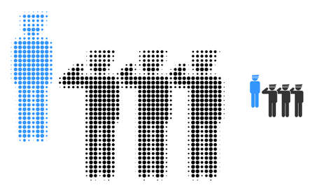 Military unit halftone dotted icon illustration. Halftone array contains round dots. Vector illustration of military unit icon on a white background. Flat abstraction for military unit symbol.のイラスト素材