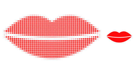 Smile lips halftone dotted icon illustration. Halftone array contains circle elements. Vector illustration of smile lips icon on a white background. Flat abstraction for smile lips object.のイラスト素材