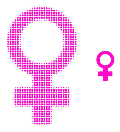 Female symbol halftone dotted icon illustration. Halftone pattern contains circle dots. Vector illustration of female symbol icon on a white background. Flat abstraction for female symbol object.のイラスト素材