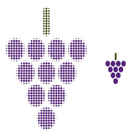 Grape berry halftone dot icon illustration. Halftone pattern contains round elements. Vector illustration of grape berry icon on a white background. Flat abstraction for grape berry pictogram.のイラスト素材