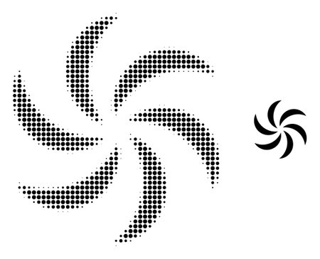 Turbine rotation halftone dotted icon illustration. Halftone array contains round dots. Vector illustration of turbine rotation icon on a white background.のイラスト素材