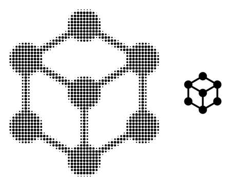 Cube nodes halftone dot icon illustration. Halftone pattern contains round dots. Vector illustration of cube nodes icon on a white background. Flat abstraction for cube nodes pictogram.のイラスト素材