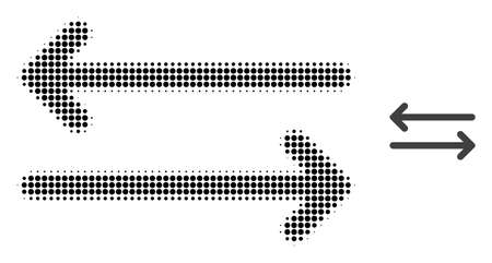 Flip arrows horizontally halftone dot icon illustration. Halftone pattern contains circle points. Vector illustration of flip arrows horizontally icon on a white background.のイラスト素材